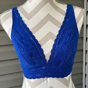 424 Wacoal 36 Royal Blue Halo Lace Wire Free Bralette Bra #811205 NWT